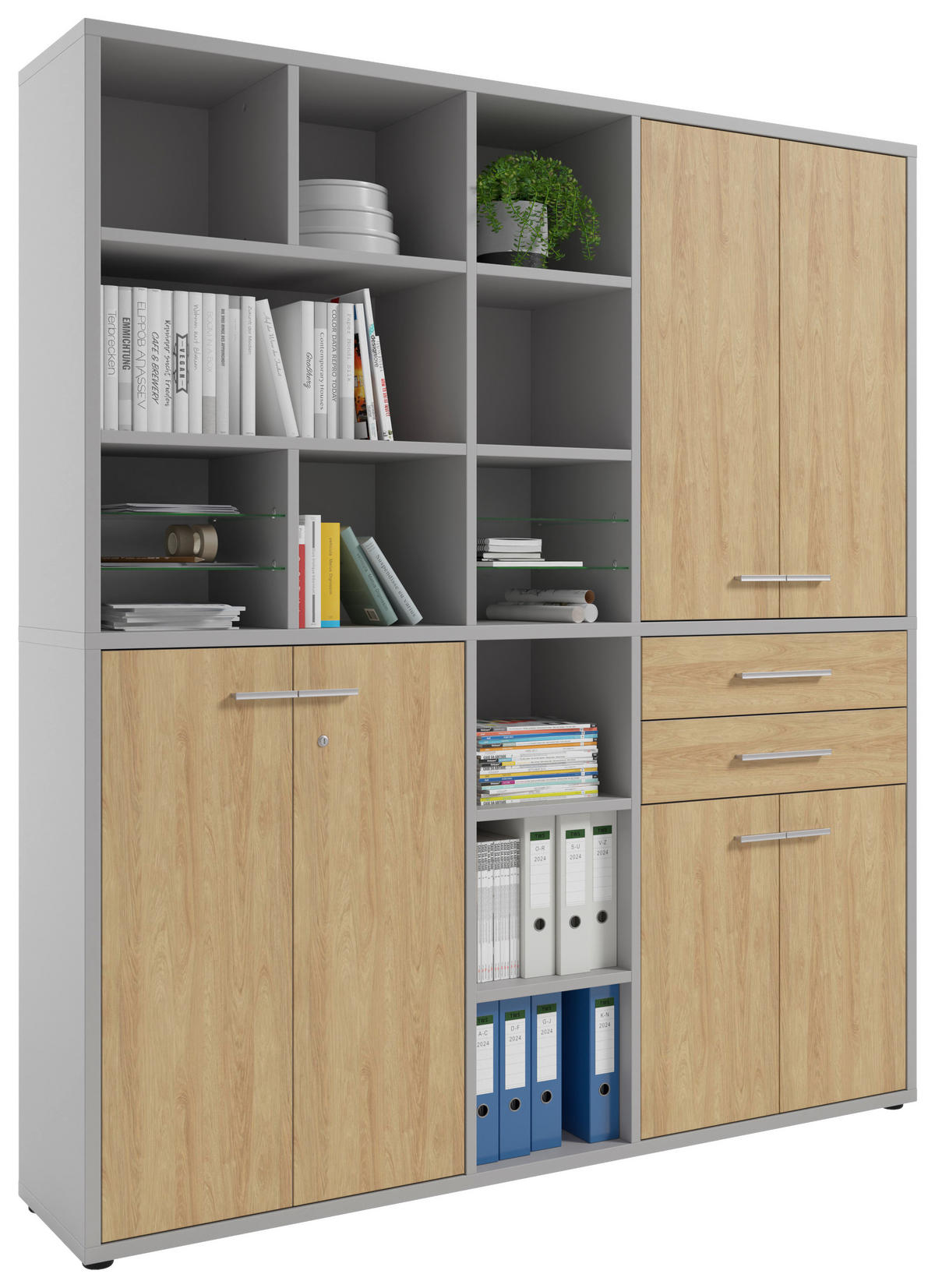 AKTENSCHRANK Eiche Hellgrau, Hickory  - Hellgrau/Hickory, MODERN, Glas/Holz (191/215,4/40cm)