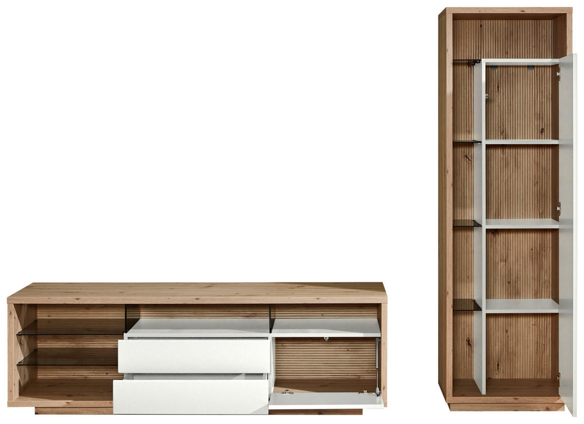 WOHNWAND  in Weiss, Eiche Artisan 241/183,5/42 cm  - Weiss/Eiche Artisan, Design, Glas/Holzwerkstoff (241/183,5/42cm) - Stylife