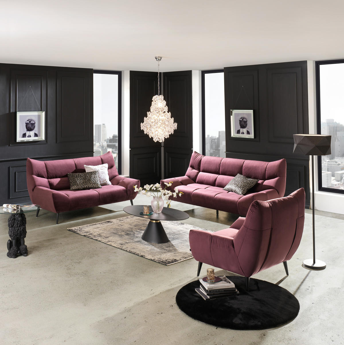 3-SITZER-SOFA Mikrofaser Weinrot  - Weinrot/Schwarz, Design, Textil/Metall (222/106/99cm) - Xora