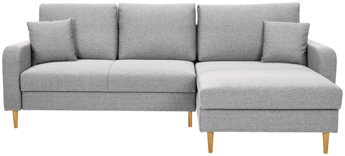 ECKSOFA in Flachgewebe Hellgrau  - Eiche Wotan/Hellgrau, Konventionell, Holz/Textil (255/157cm) - Carryhome