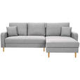 ECKSOFA in Flachgewebe Hellgrau - Eiche Wotan/Hellgrau, KONVENTIONELL, Holz/Textil (255/157cm) - Carryhome
