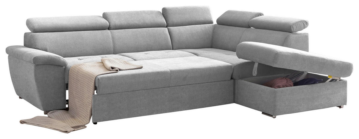 ECKSOFA Grau Chenille  - Chromfarben/Grau, Design, Textil/Metall (262/216cm) - Livetastic