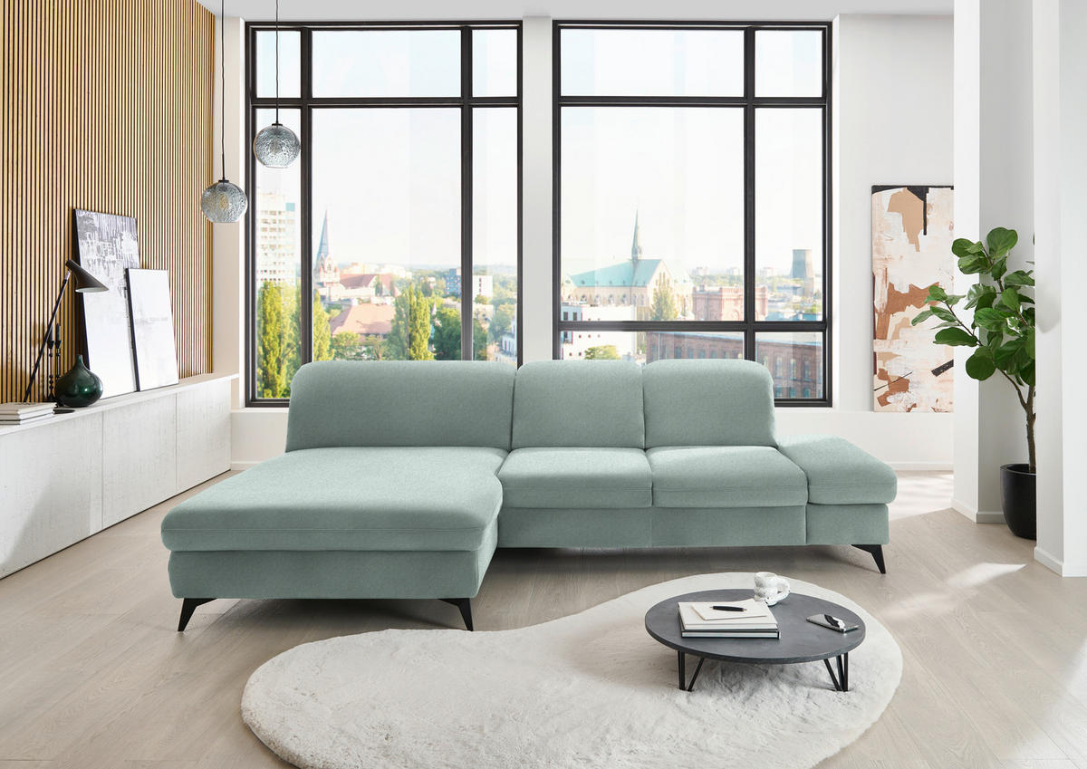 ECKSOFA Chenille Mintgrün  - Schwarz/Mintgrün, Design, Textil/Metall (198/288cm) - Beldomo Style