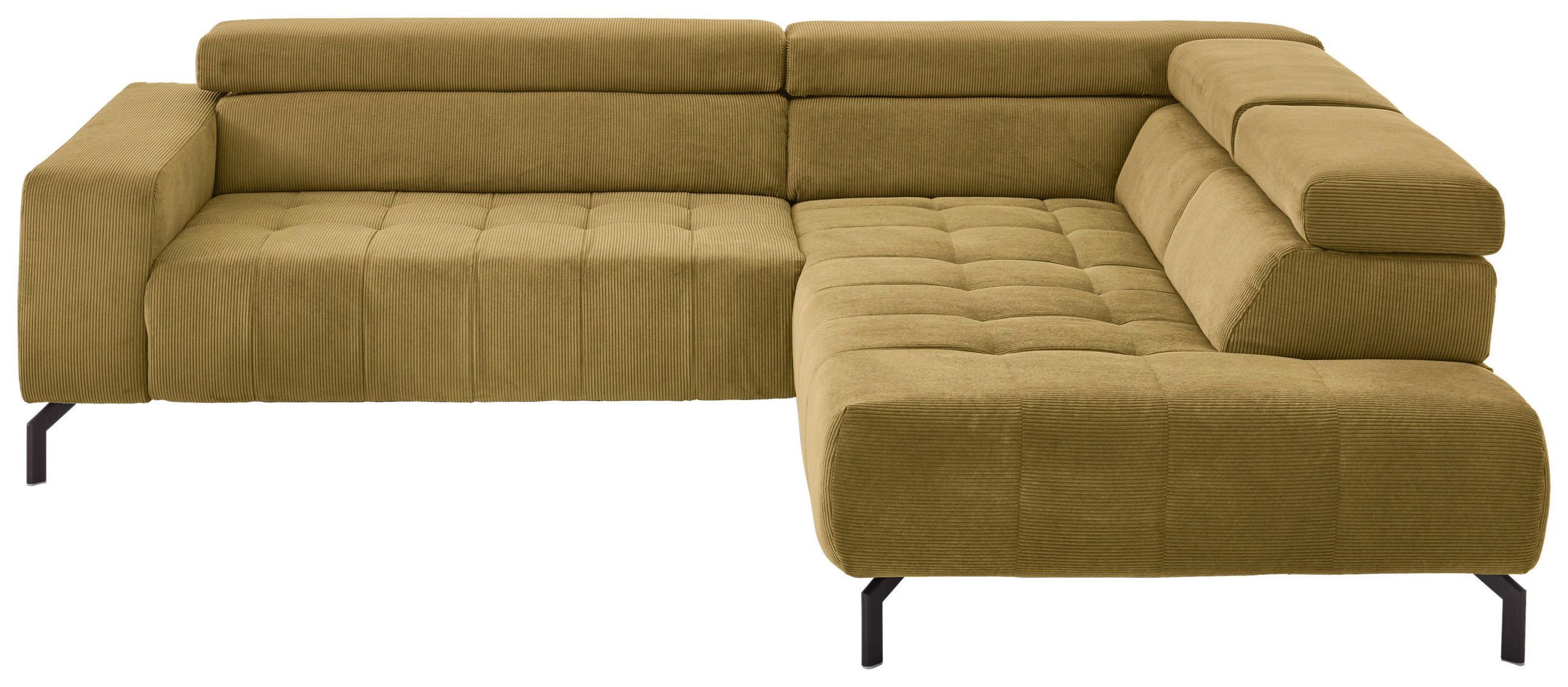 ECKSOFA Hellgrün Cord  - Schwarz/Hellgrün, Design, Textil/Metall (261/214cm) - Beldomo Style