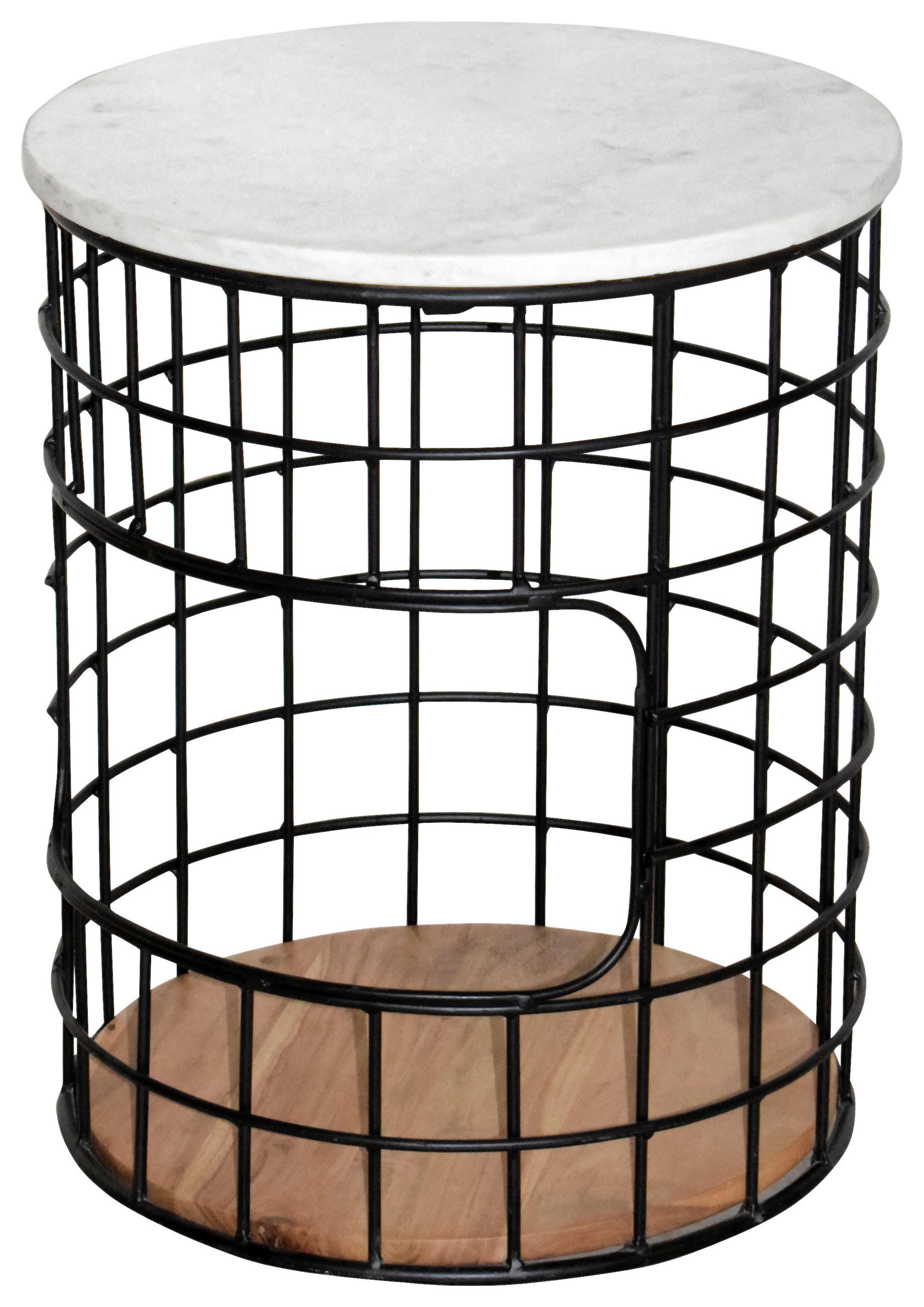 Beistelltisch in Holz, Metall, Stein 43/43/55 cm