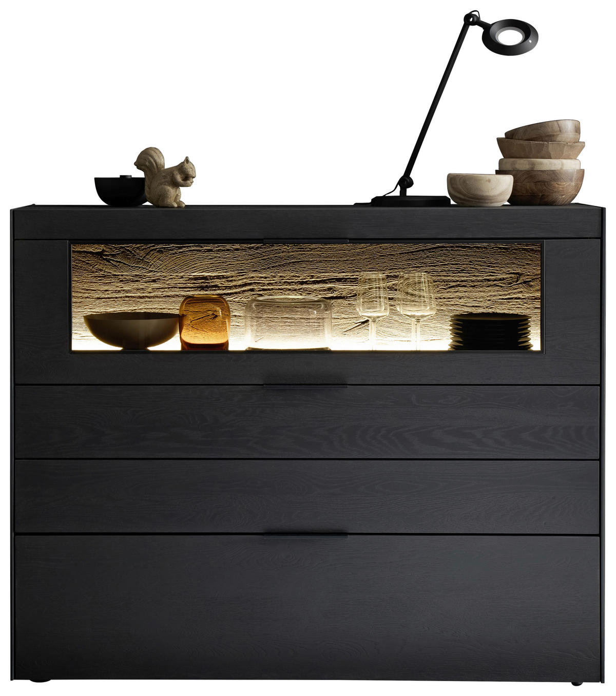 HIGHBOARD YORIS   in 141/115/44 cm  - Eichefarben/Anthrazit, KONVENTIONELL, Glas/Holz (141/115/44cm) - Schöner Wohnen