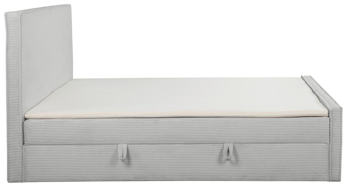 BOXBETT 180/200 cm,  in Hellgrau, gepolstertes Kopfteil, Bettkasten, Topper, Matratzen, H3 + H3 = fest  - Hellgrau/Schwarz, Basics, Kunststoff/Textil (180/200cm) - Chameo