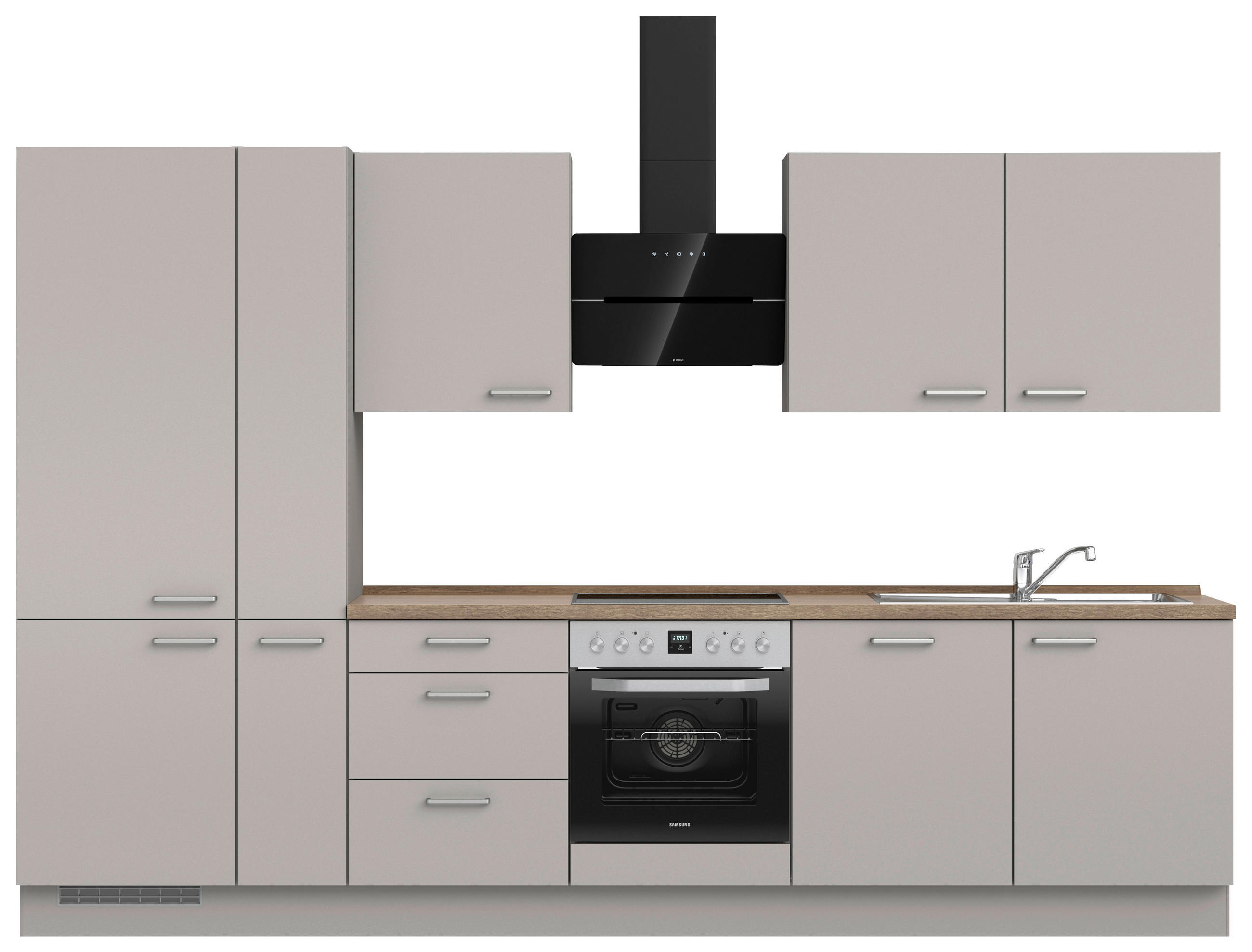 KÜCHENLEERBLOCK 330 cm   in Grau, Eiche dunkel  - Eiche dunkel/Edelstahlfarben, MODERN, Holzwerkstoff/Metall (330cm) - Nobilia
