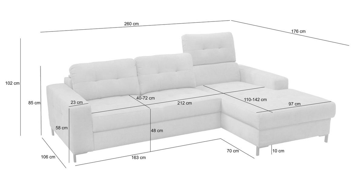 ECKSOFA BONITO Hellbraun Struktur  - Hellbraun/Schwarz, Design, Textil/Metall (260/176cm) - Livetastic