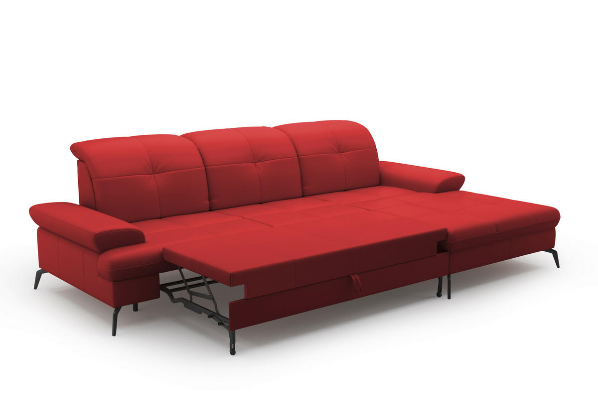 ECKSOFA in Echtleder Rot  - Rot/Schwarz, Konventionell, Leder/Metall (279/185cm) - Sit & More