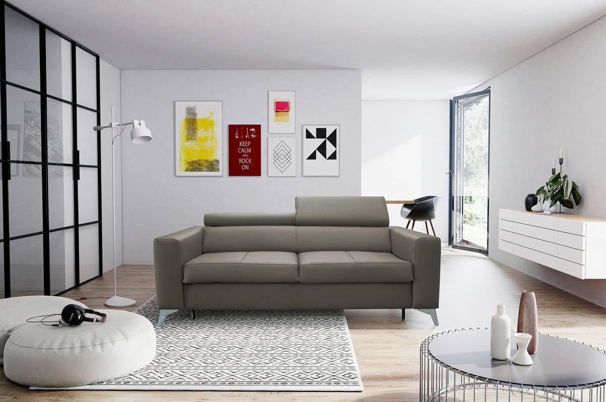SCHLAFSOFA Schlammfarben Echtleder Lederlook  - Schlammfarben/Silberfarben, Design, Leder/Textil (206/95/101cm) - Livetastic