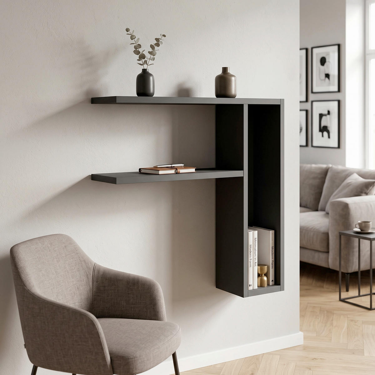 WANDREGAL  - Anthrazit, Design, Holzwerkstoff (60/62/15cm) - Livetastic
