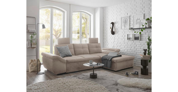 ECKSOFA in Mikrovelours Creme - Creme/Schwarz, KONVENTIONELL, Kunststoff/Textil (275/170cm) - Carryhome