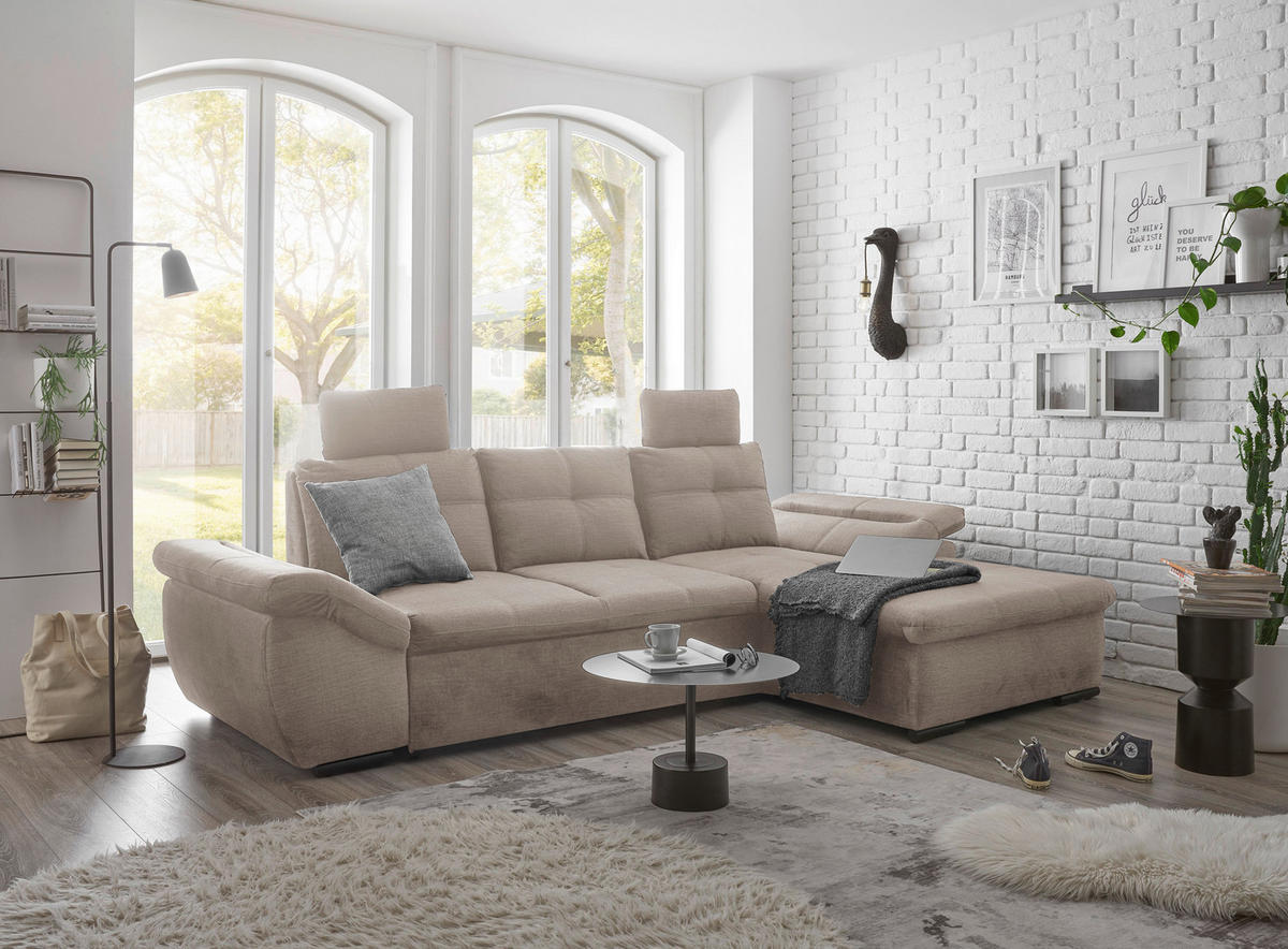 ECKSOFA in Mikrovelours Creme  - Creme/Schwarz, Konventionell, Kunststoff/Textil (275/170cm) - Carryhome
