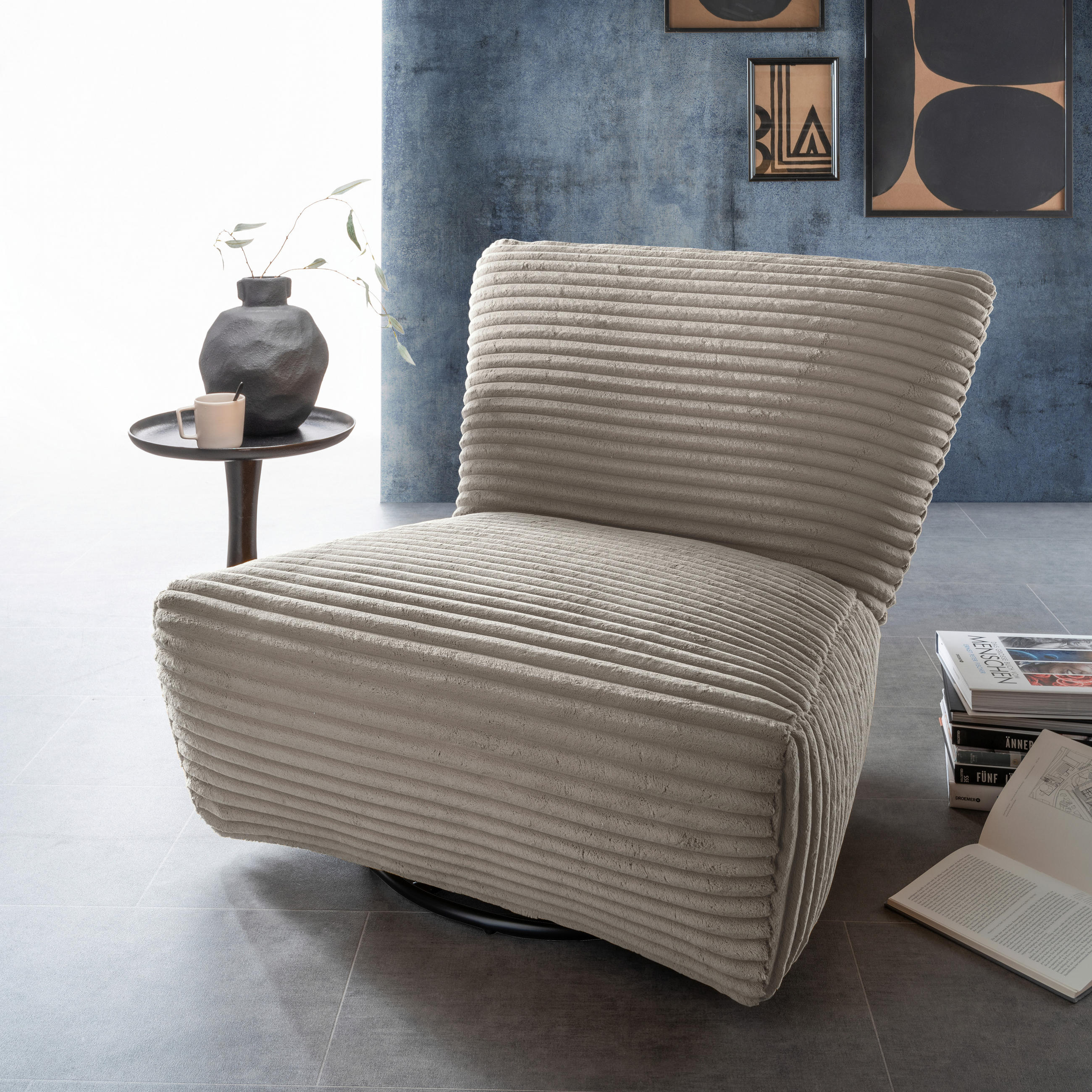 XXL-SESSEL in Cord Cappuccino  - Schwarz/Cappuccino, Trend, Textil/Metall (95/77/94cm) - Livetastic