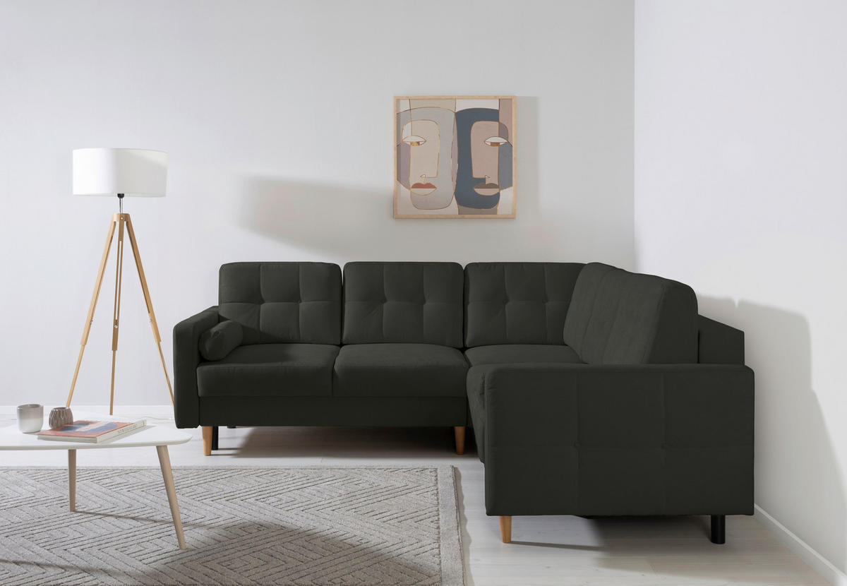 ECKSOFA Noret Schwarz  - Buchefarben/Schwarz, Design, Holz/Textil (242/242cm) - MID.YOU