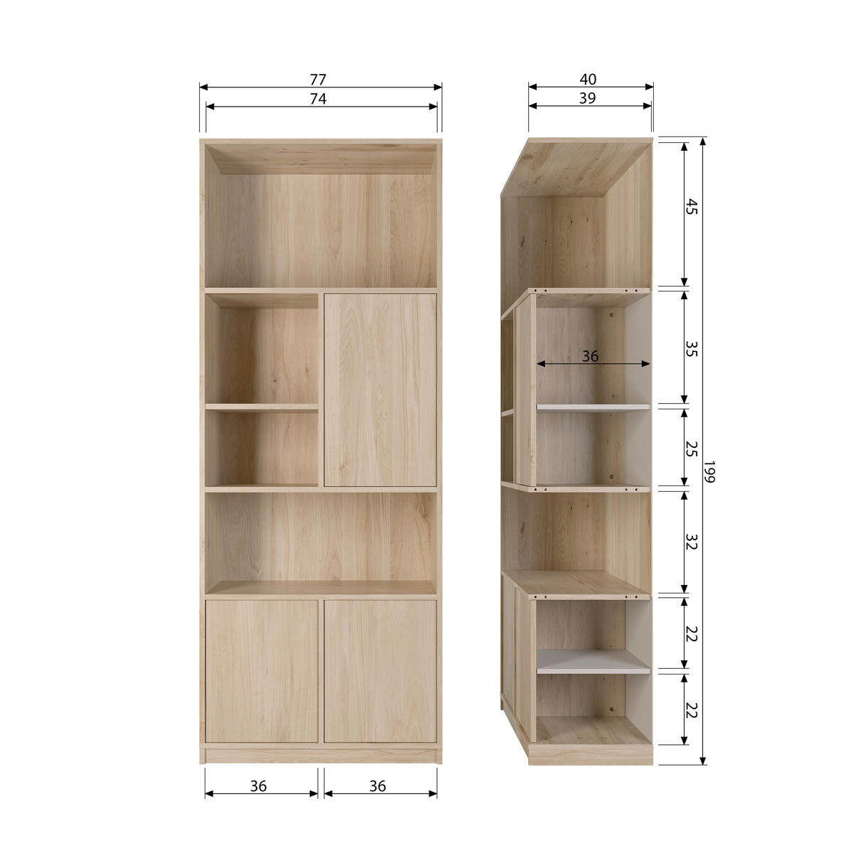 REGAL Eiche furniert Naturfarben  - Naturfarben, Design, Holz (77/199/40cm) - Livetastic