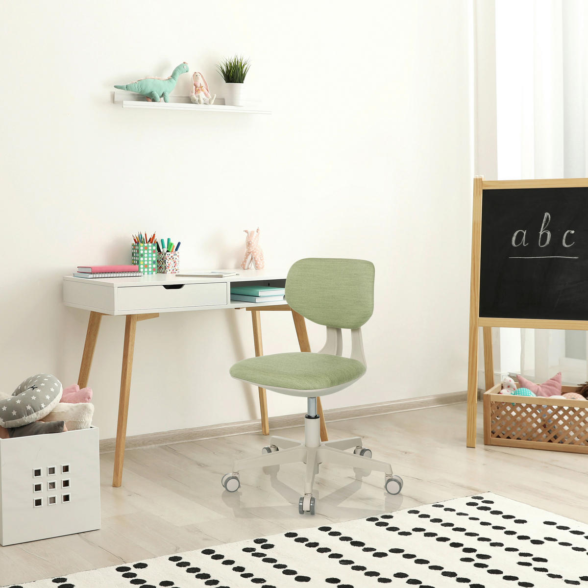 OTOČNÁ ŽIDLE PRO MLÁDEŽ, zelená - krémová/zelená, Moderní, textil/plast (52/70 - 79/52cm) - MID.YOU