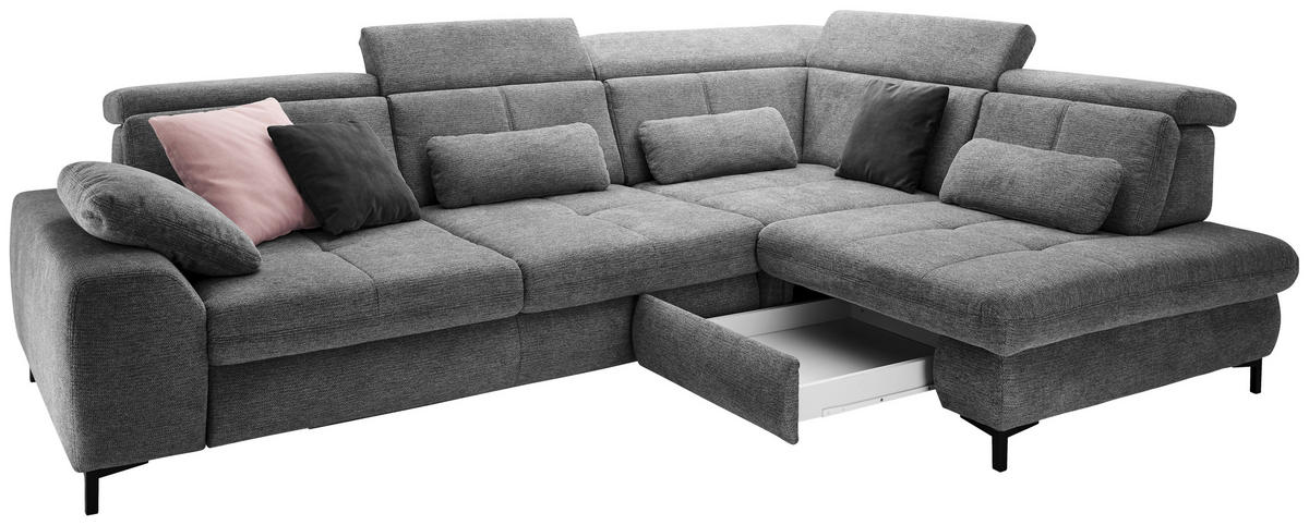 ECKSOFA Anthrazit Webstoff  - Anthrazit/Schwarz, KONVENTIONELL, Textil/Metall (314/220cm) - SetOne by Musterring