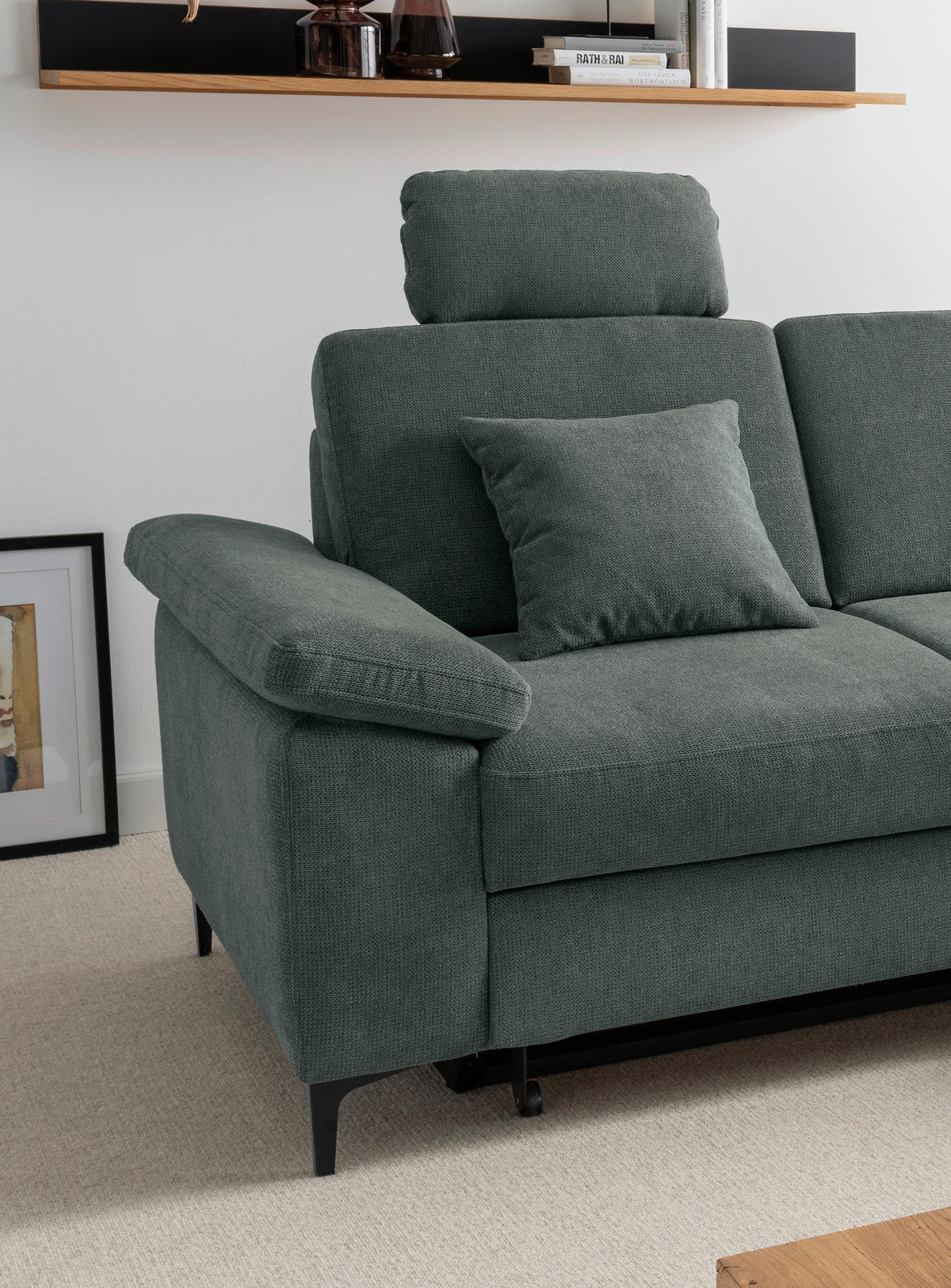 ECKSOFA Chenille Dunkelgrün  - Dunkelgrün/Schwarz, Konventionell, Textil/Metall (245/151cm) - Livetastic