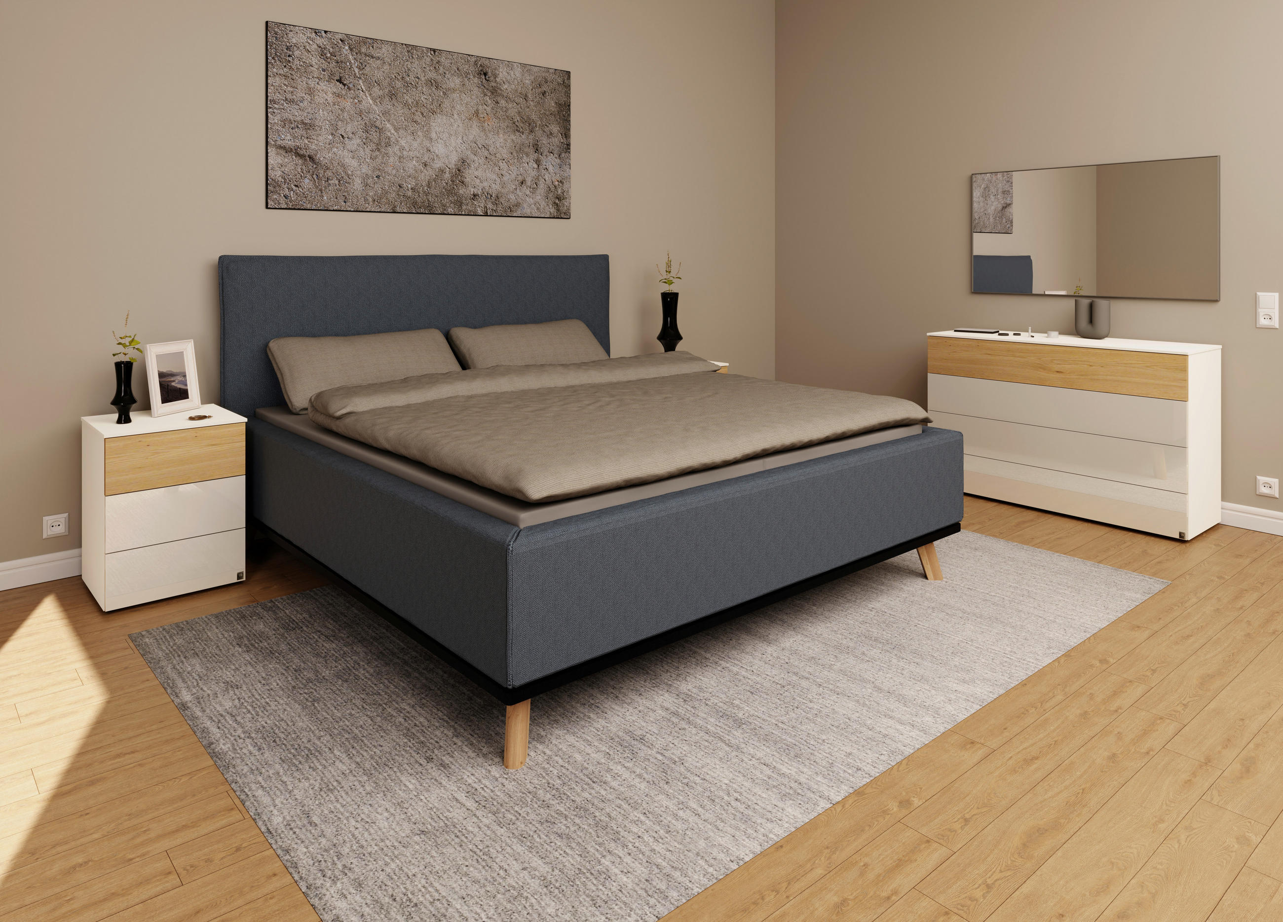 POLSTERBETT 180/200 cm  in Dunkelblau  - Eichefarben/Weiß, Design, Holz/Textil (180/200cm) - Musterring