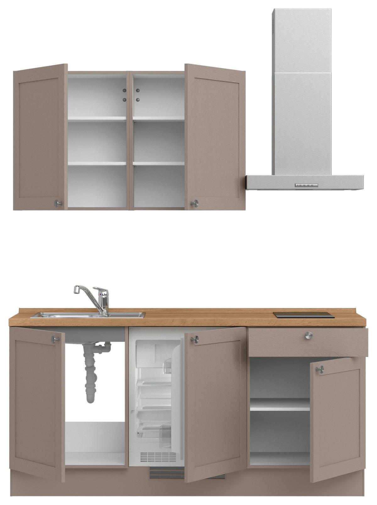 KÜCHENLEERBLOCK Frame 180 cm  in Eichefarben, Beigebraun  - Edelstahlfarben/Eichefarben, MODERN, Holzwerkstoff/Metall (180cm) - Nobilia