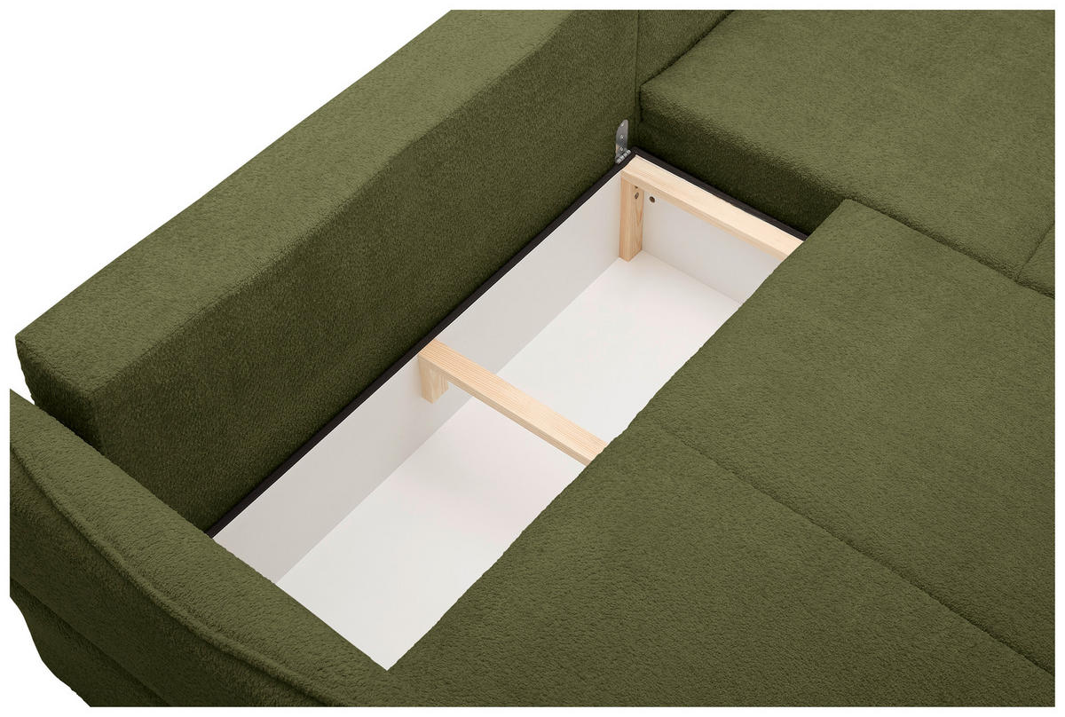 ECKSOFA in Chenille Olivgrün  - Schwarz/Olivgrün, Konventionell, Kunststoff/Textil (233/193cm) - Carryhome