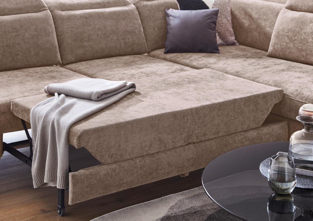SEDEŽNA GARNITURA, fango  - fango/črna, Design, kovina/tekstil (295/213cm) - Stylife