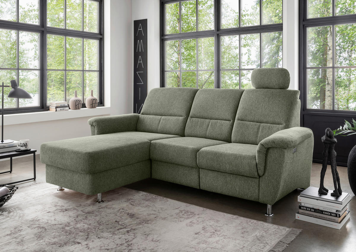 ECKSOFA in Chenille Grün  - Chromfarben/Grün, Modern, Textil/Metall (165/231cm) - Livetastic