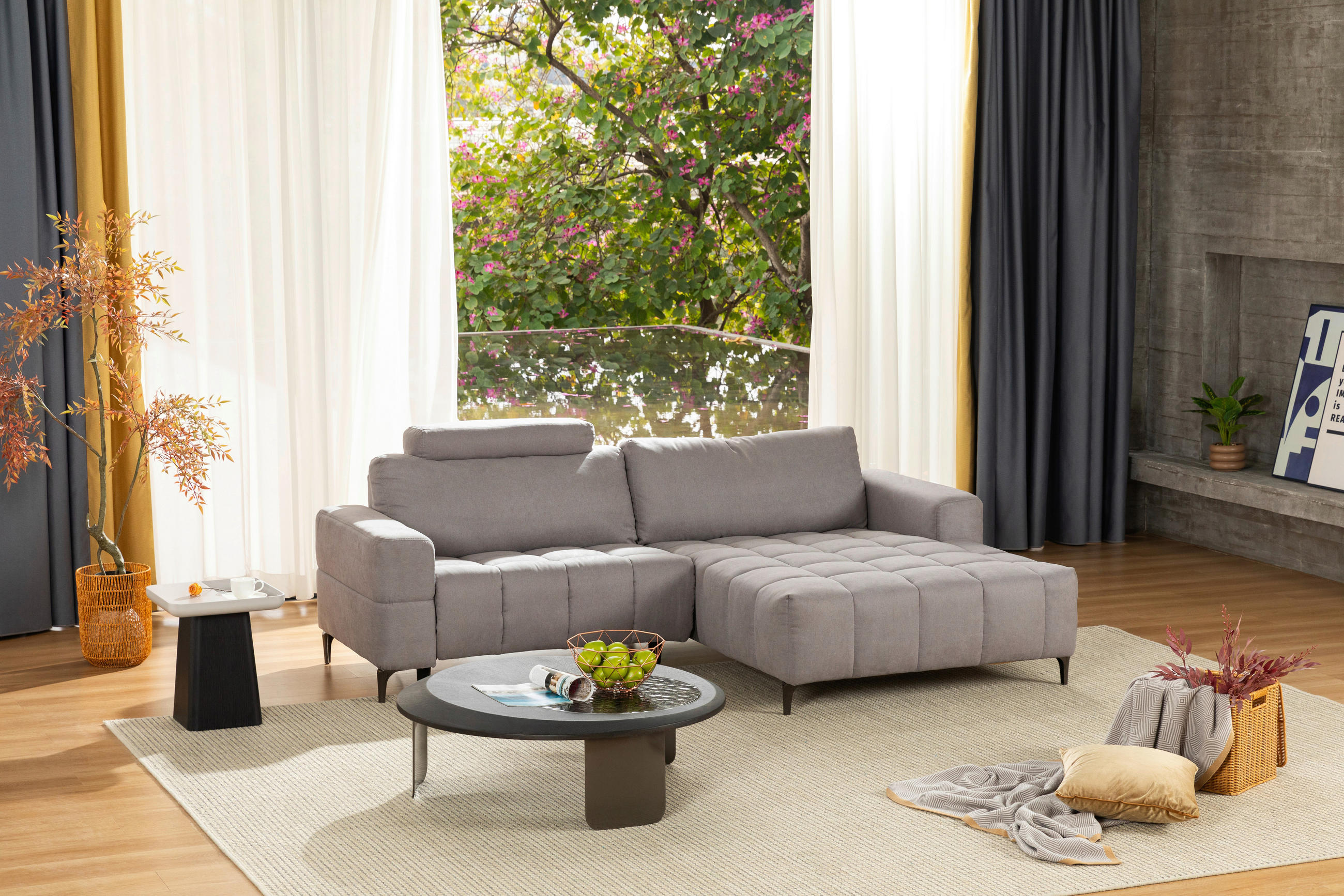 ECKSOFA Hellgrau Mikrofaser  - Silberfarben/Hellgrau, Design, Textil/Metall (242/161cm) - Livetastic