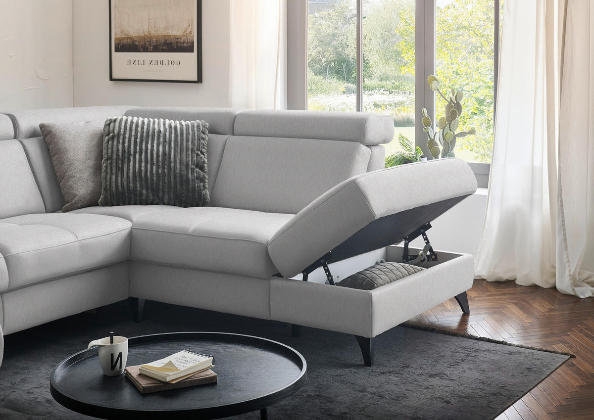WOHNLANDSCHAFT Beldomo System in Flachgewebe Naturfarben  - Schwarz/Naturfarben, KONVENTIONELL, Textil/Metall (174/333/215cm) - Beldomo System