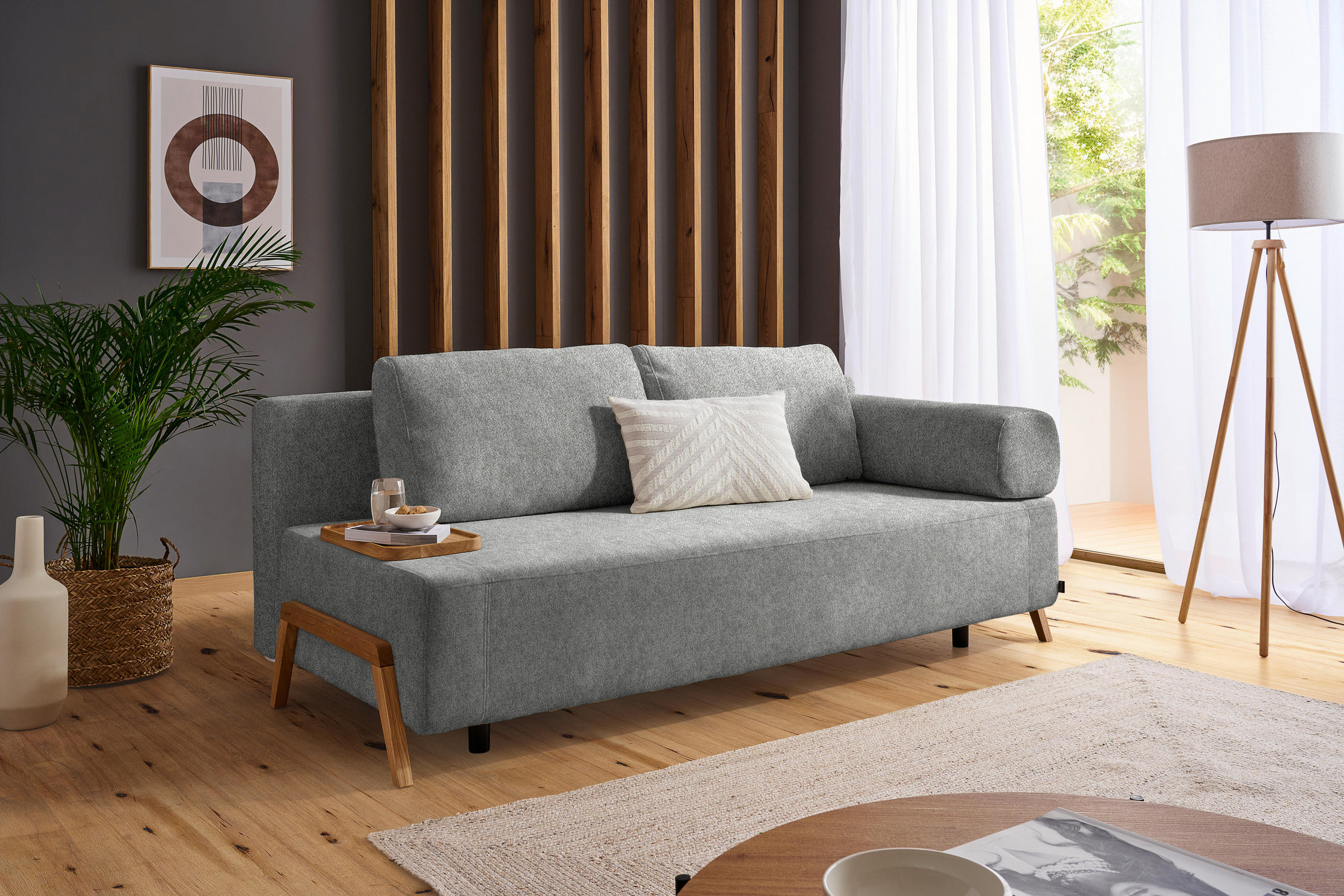 SCHLAFSOFA Chenille Grau  - Naturfarben/Grau, Design, Holz/Textil (211/88/102cm) - Niels Andersson