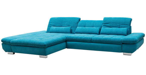 ECKSOFA Türkis Mikrofaser Kopfteilverstellung  - Türkis/Schwarz, Design, Textil/Metall (204/341cm) - Xora