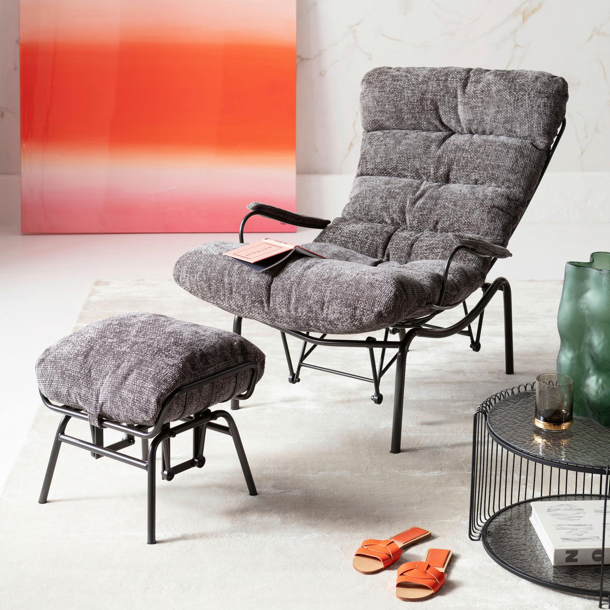 SESSELSET Mikrofaser Hocker    - Schwarz/Grau, Design, Textil/Metall (83/97/106cm) - Kare-Design