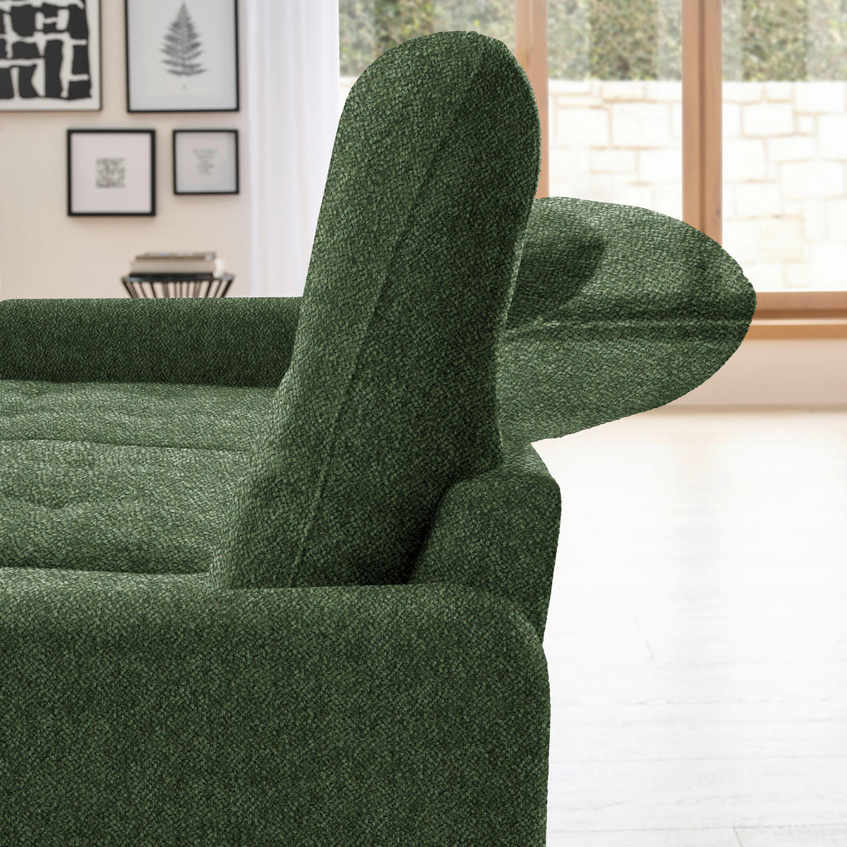 ECKSOFA Olivgrün Flachgewebe  - Schwarz/Olivgrün, KONVENTIONELL, Textil/Metall (190/254cm) - Livetastic