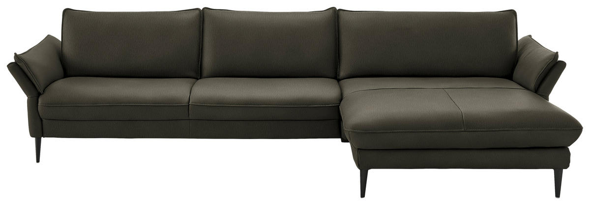 ECKSOFA  in Echtleder Graubraun  334/172 cm  - Graubraun/Schwarz, Design, Leder/Metall (334/172cm) - Hukla