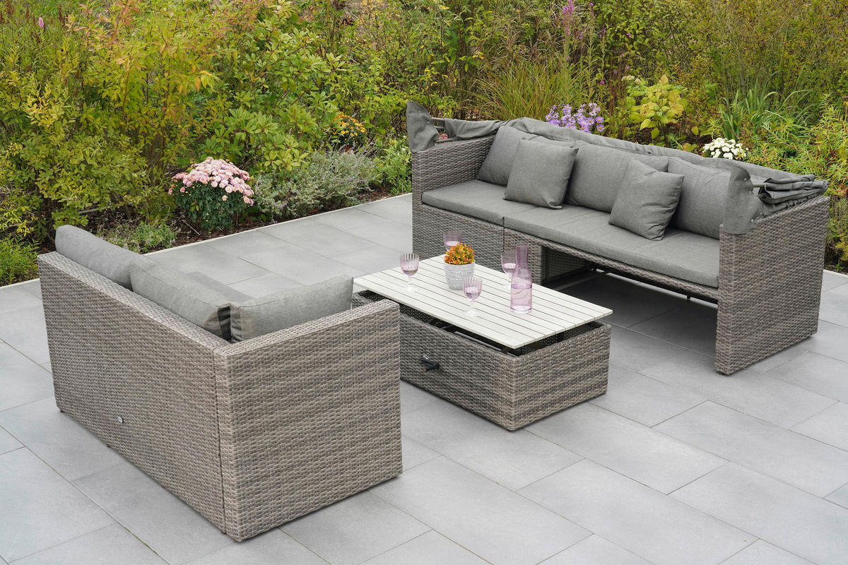 LOUNGEGARNITUR 12-teilig   250/150/168 cm Akazie Stahl  - Hellgrau/Grau, KONVENTIONELL, Holz/Kunststoff (250/150/168cm) - Gardenson
