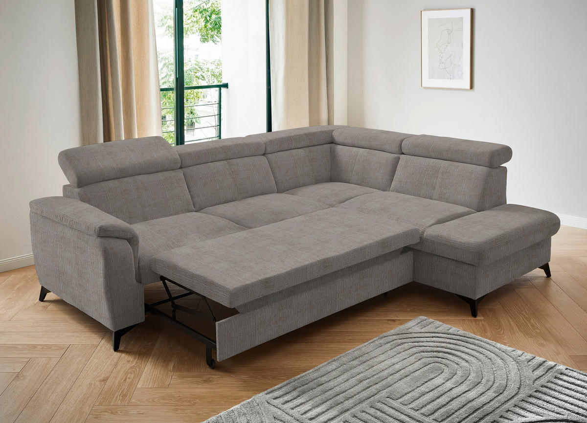 ECKSOFA in Flachgewebe Hellgrau  - Hellgrau/Schwarz, Design, Textil/Metall (260/203cm) - Stylife