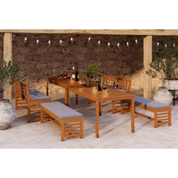 GARTENMÖBEL-SET  6-teilig  - Grau/Akaziefarben, Natur, Holz (150/300/90/79cm) - Ambia Garden