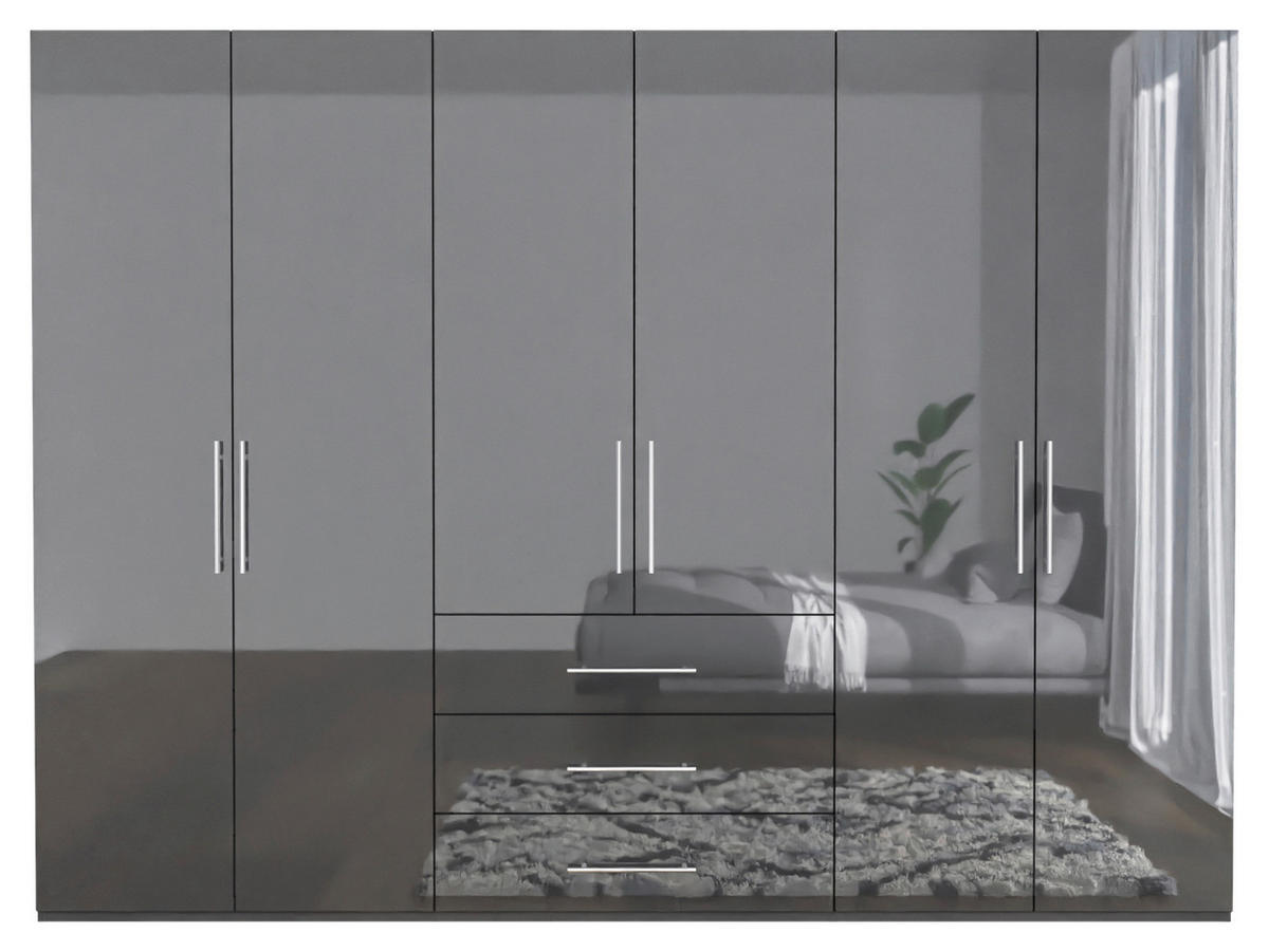 KLEIDERSCHRANK 294/219/59 cm 6-türig Anthrazit Hochglanz, Anthrazit  - Anthrazit/Anthrazit Hochglanz, KONVENTIONELL, Holzwerkstoff/Metall (294/219/59cm) - Carryhome