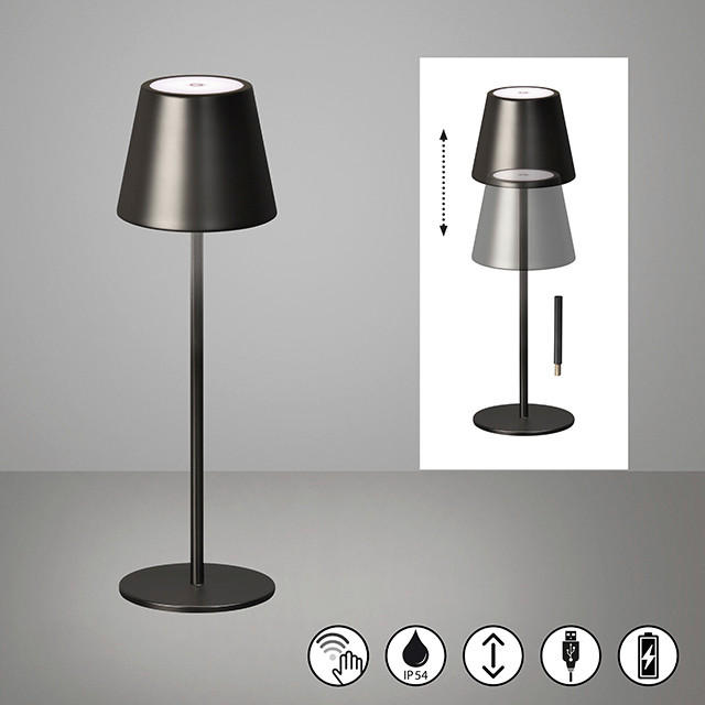 AKKU-TISCHLEUCHTE Viletto 11/28-36 cm  - Schwarz Hochglanz/Limette, KONVENTIONELL, Metall (11/28-36cm)