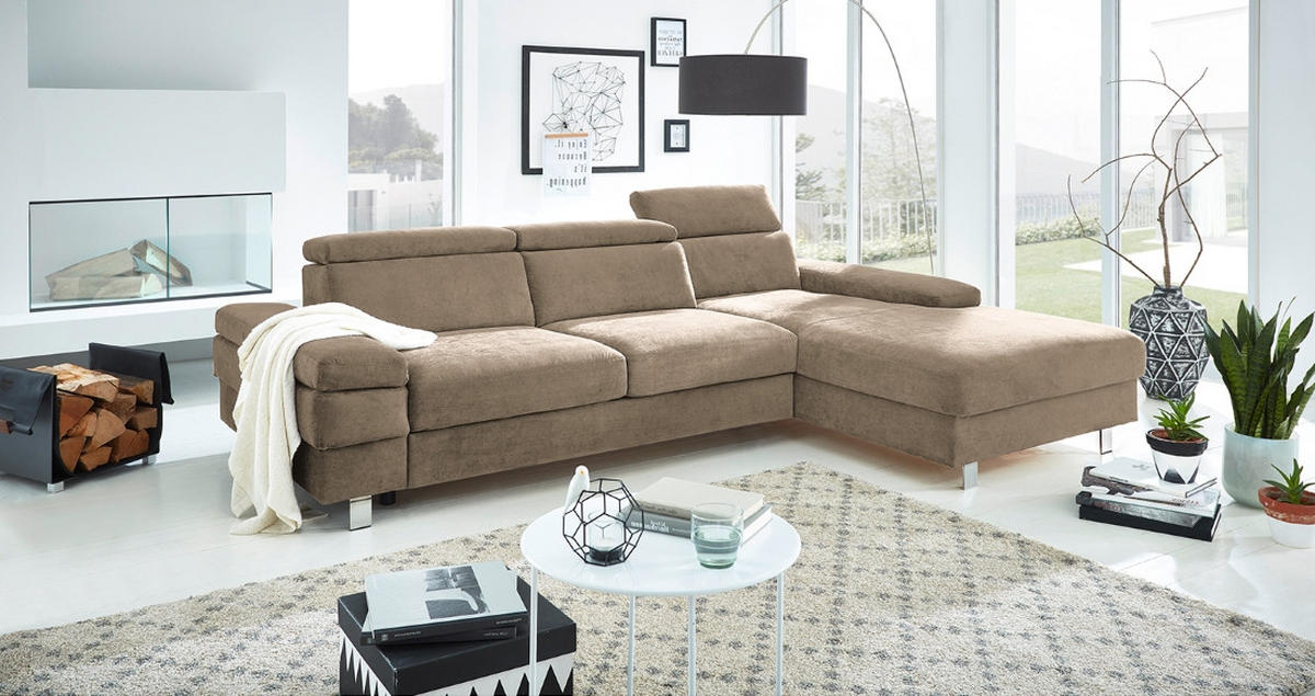 ECKSOFA Schlammfarben Webstoff  - Schlammfarben/Silberfarben, KONVENTIONELL, Textil/Metall (182/82/260cm) - Trendmanufaktur