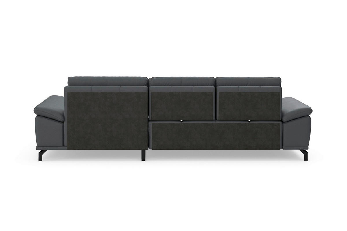 ECKSOFA COSTELLO E Schwarz Echtleder Nierenkissen, Armteilverstellung, Sitztiefenverstellung  - Schwarz, Basics, Leder/Textil (301/176cm) - Sit & More