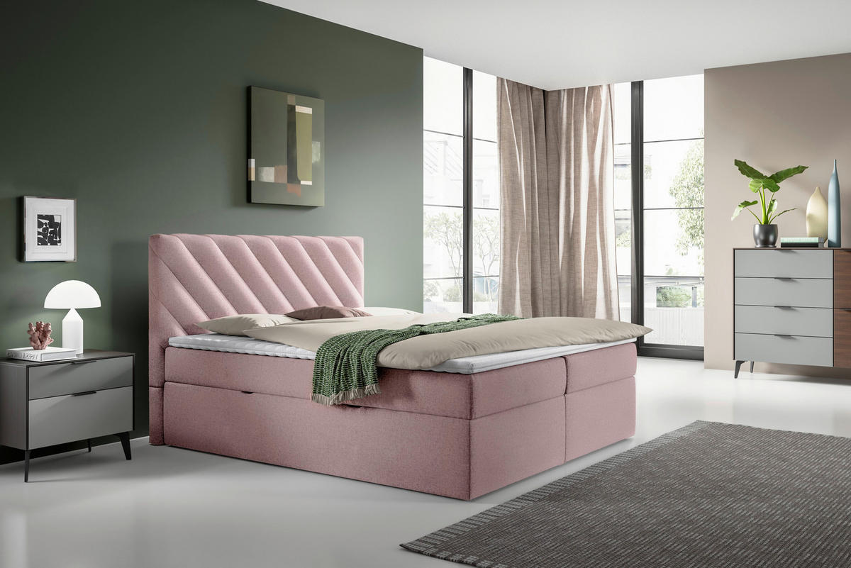 BOXBETT 180/200 cm  in Rosa  - Beige/Schwarz, MODERN, Textil (180/200cm) - MID.YOU