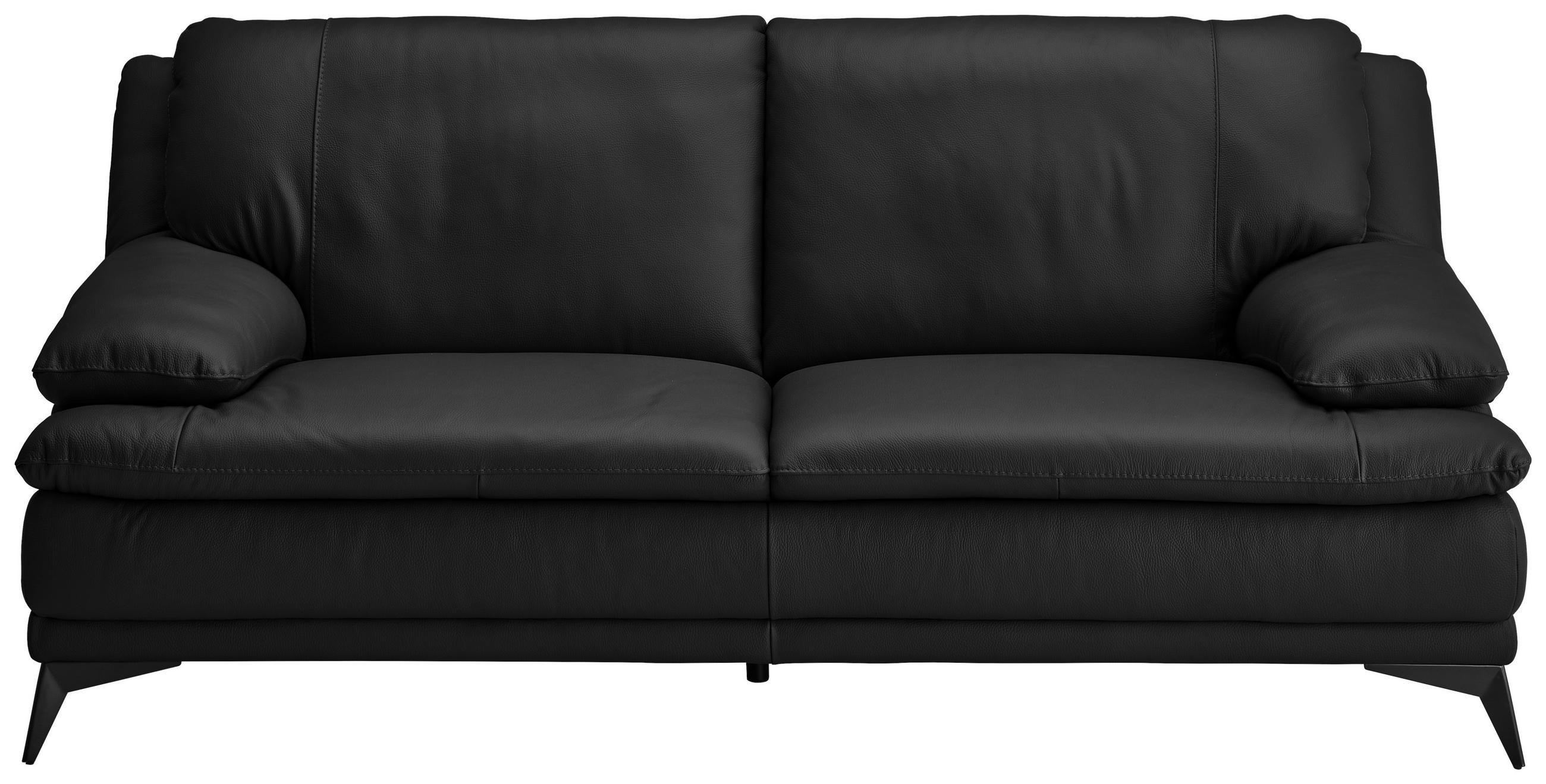 2,5-SITZER Schwarz Echtleder  - Schwarz, Design, Leder/Metall (212/92/98cm) - Novel