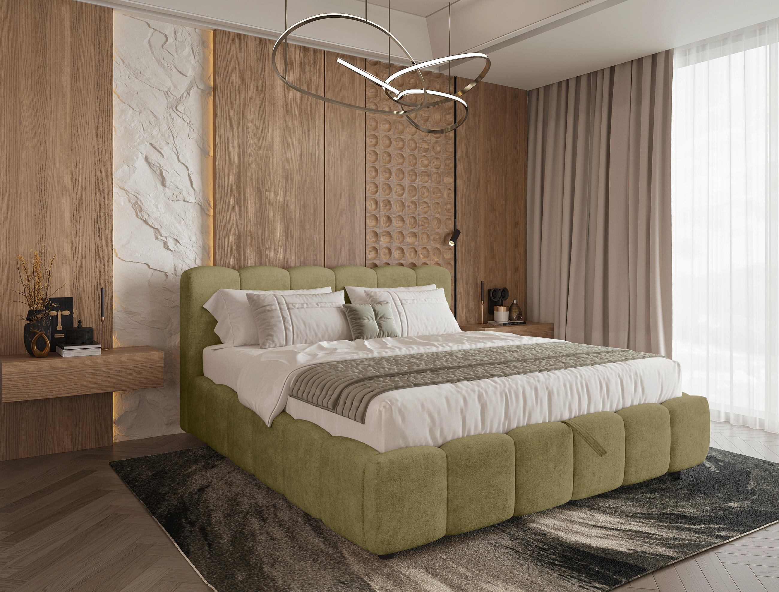 POLSTERBETT 140/200 cm,  in Grün, Lattenrost, Bettkasten,  - Schwarz/Grün, KONVENTIONELL, Holz/Kunststoff (140/200cm) - Boxxx