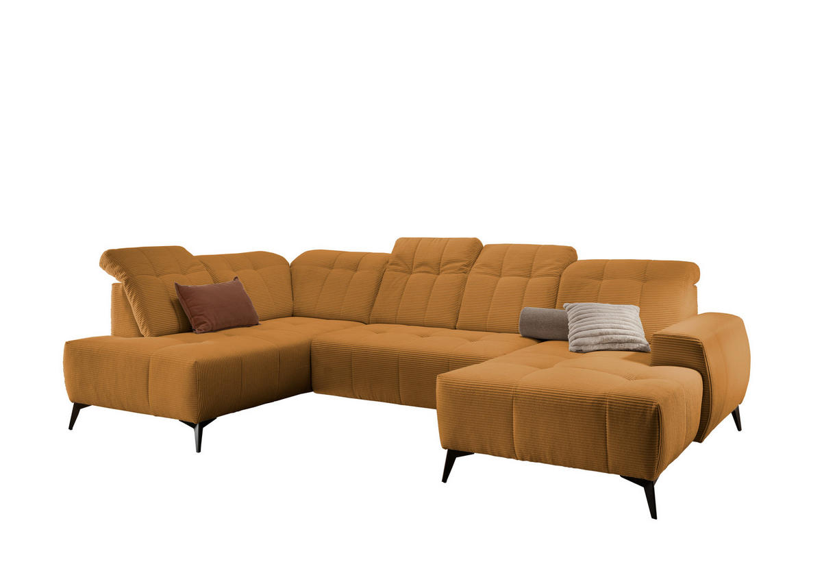 WOHNLANDSCHAFT SANO Goldfarben Cord  - Goldfarben/Schwarz, MODERN, Textil/Metall (200/337/180cm) - Livetastic