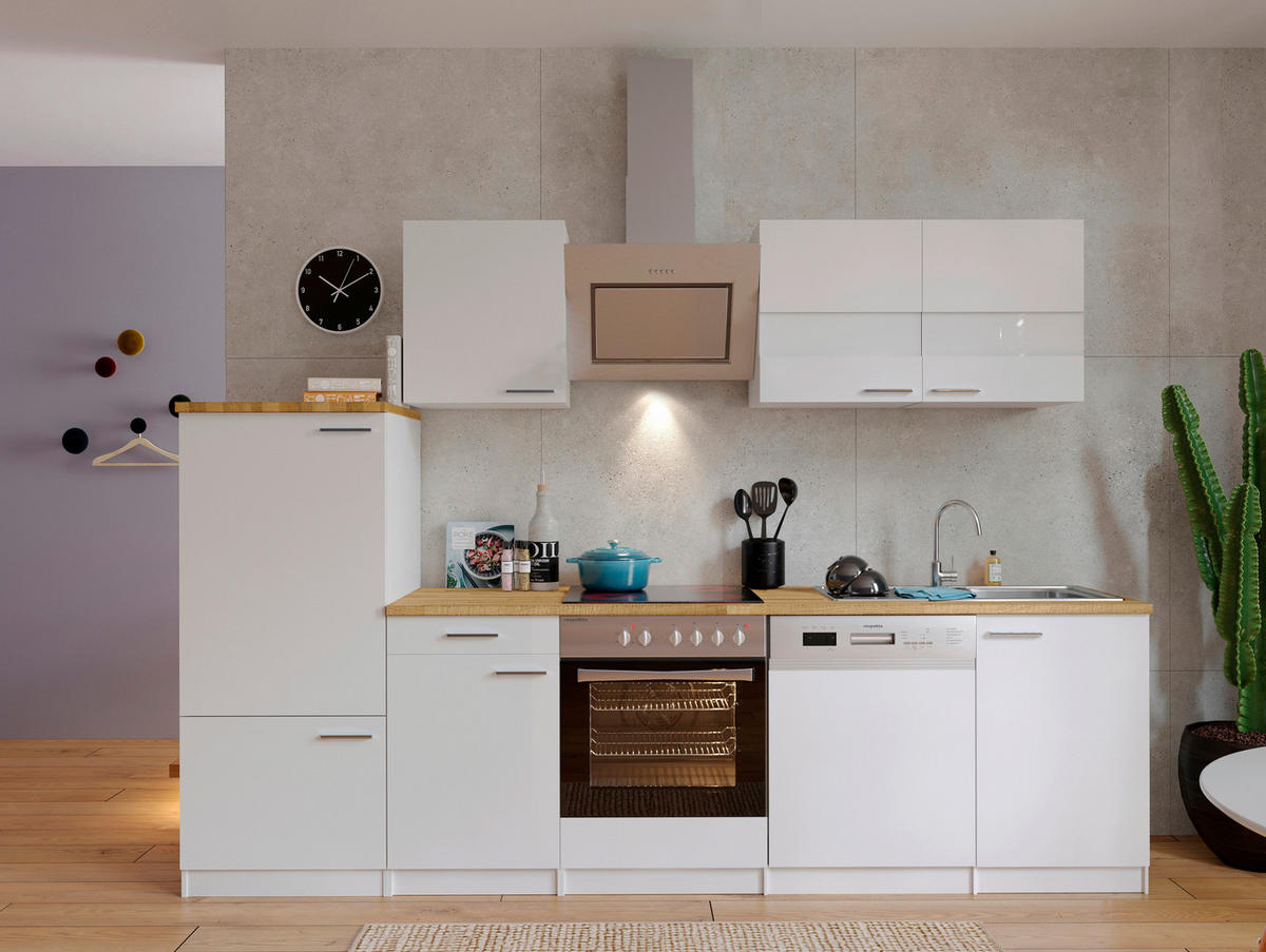 KÜCHENBLOCK 280 cm   in Weiss  - Weiss/Edelstahlfarben, Basics, Holzwerkstoff/Metall (280cm) - Respekta