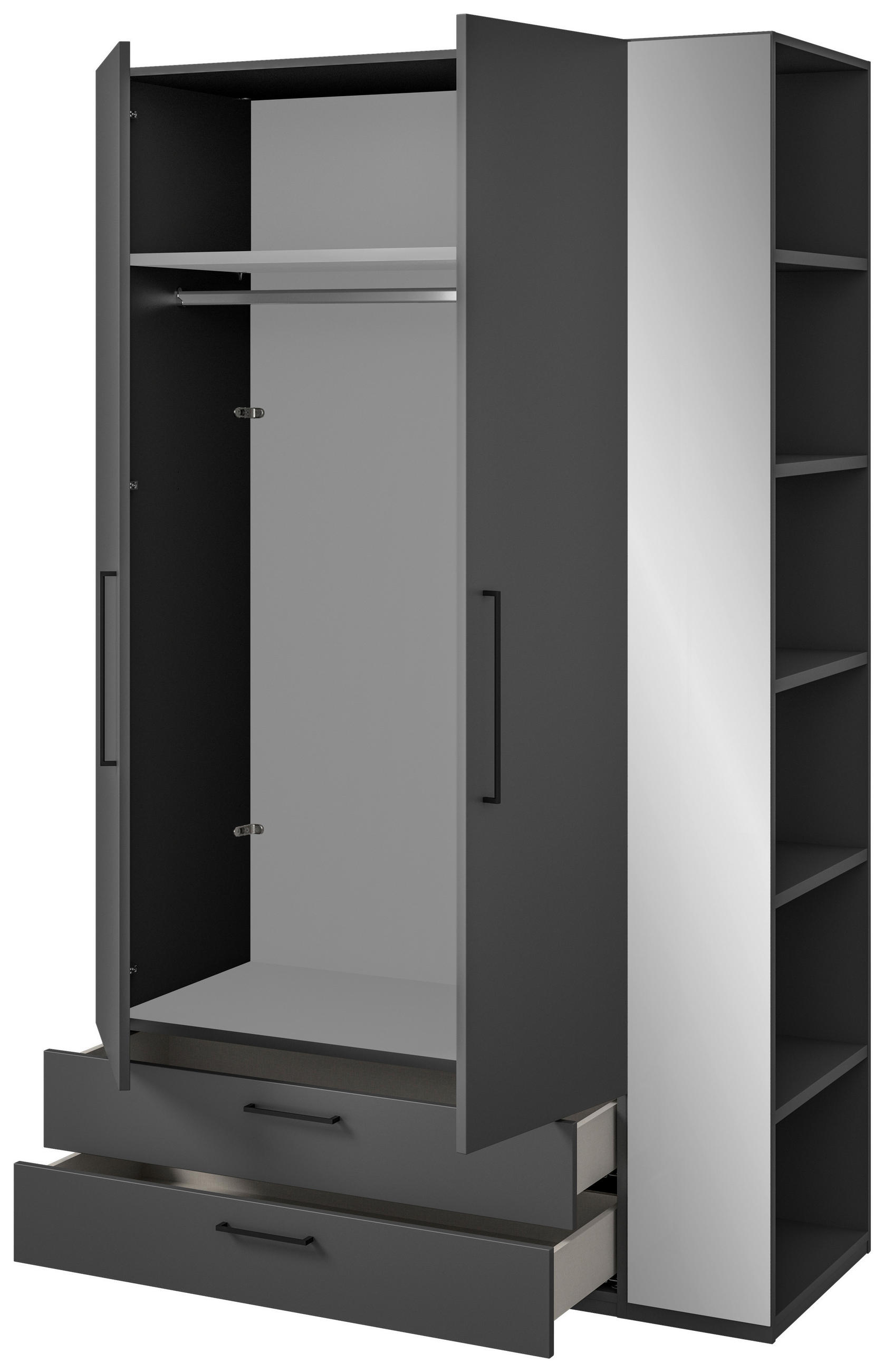 Thumbnail - Cantus Kleiderschrank, Anthrazit, Graphit, Metall, 1 Fächer, 2 Schublade(n) Schubladen, 126.3x213.6x59.3 cm, Made in Ger...