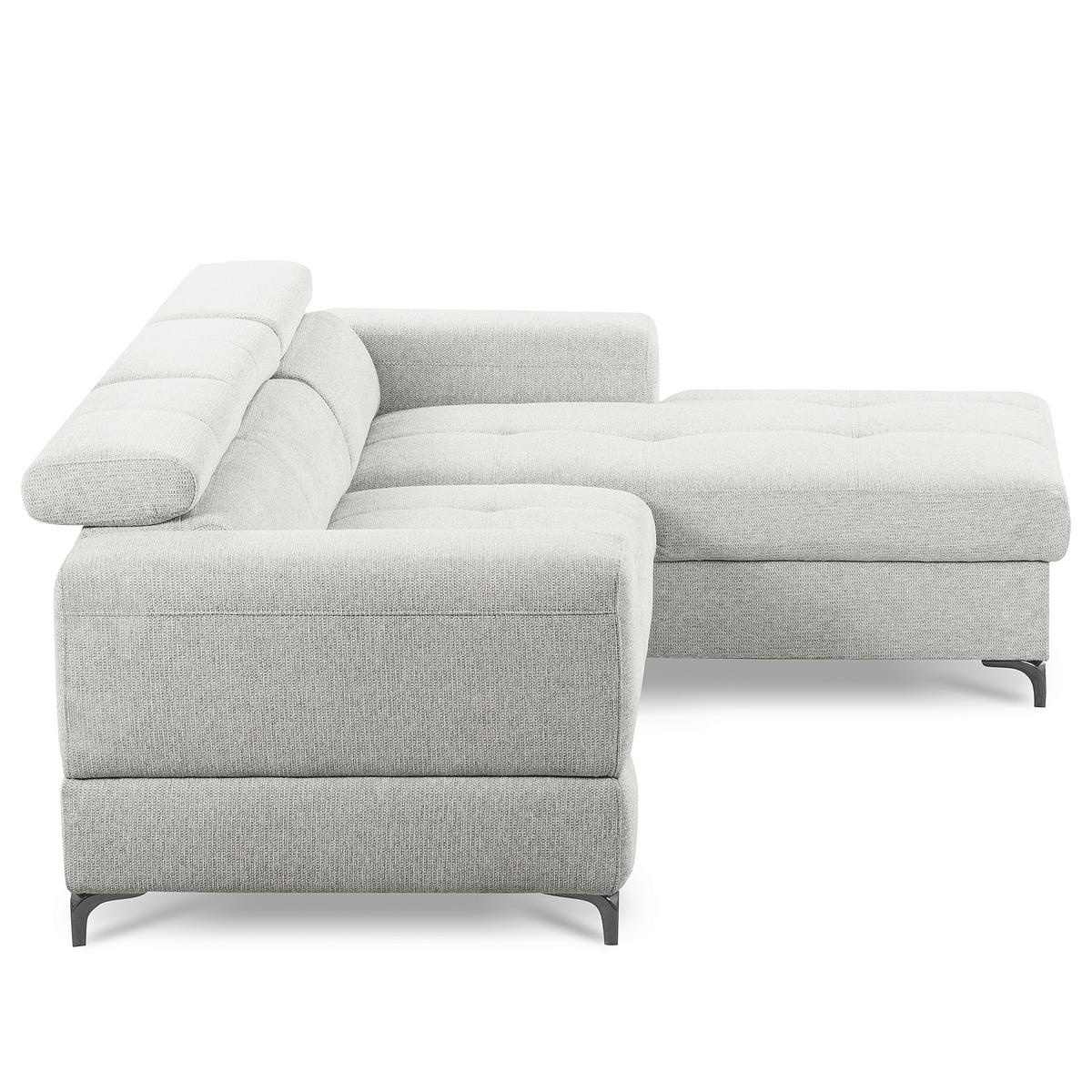 ECKSOFA TORINO Hellgrau Chenille Bettkasten, Kopfteilverstellung  - Schwarzchrom/Hellgrau, Design, Textil/Metall (247/173cm) - Livetastic